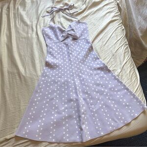 RONNY KOBO lilac lavender polka dot halter neck cutout sleeveless mini dress